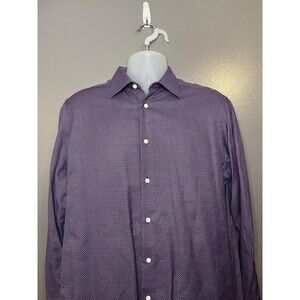 Ike Behar Shirt Mens 15.5 34/35 Purple Geometric Dress Long Sleeve 120s Two Ply